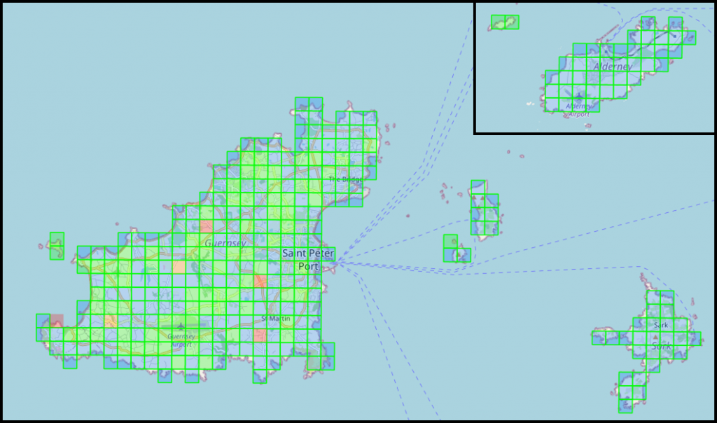 Map of the Bailiwick of Guernsey Bat Survey. Click to reserve a detector